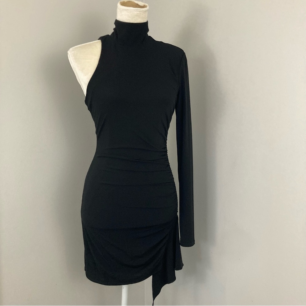 Cinq a Sept cocktail dress one shoulder ruched body con stretch size S